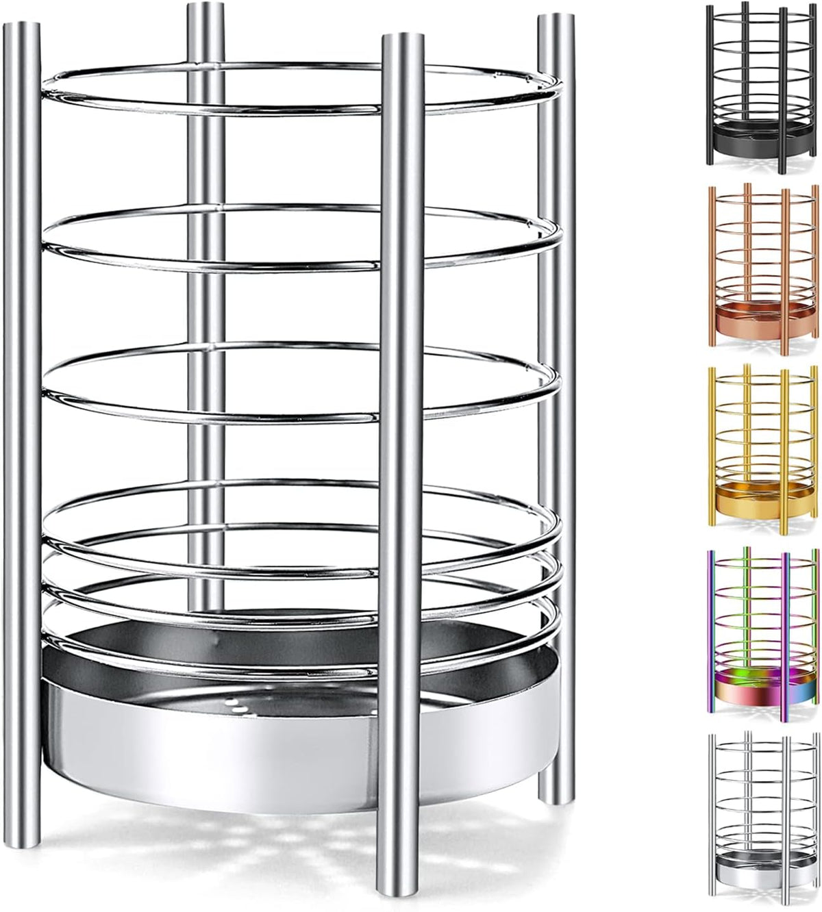 Kitchen Utensil Holder for Kitchen Counter, Stainless Steel Utensil Crocks, Utensil Storage Caddy Organizer, Cooking Utensil Holder, kitchen tools, Easy Cleaning (Silver/7.4''x5.2'')