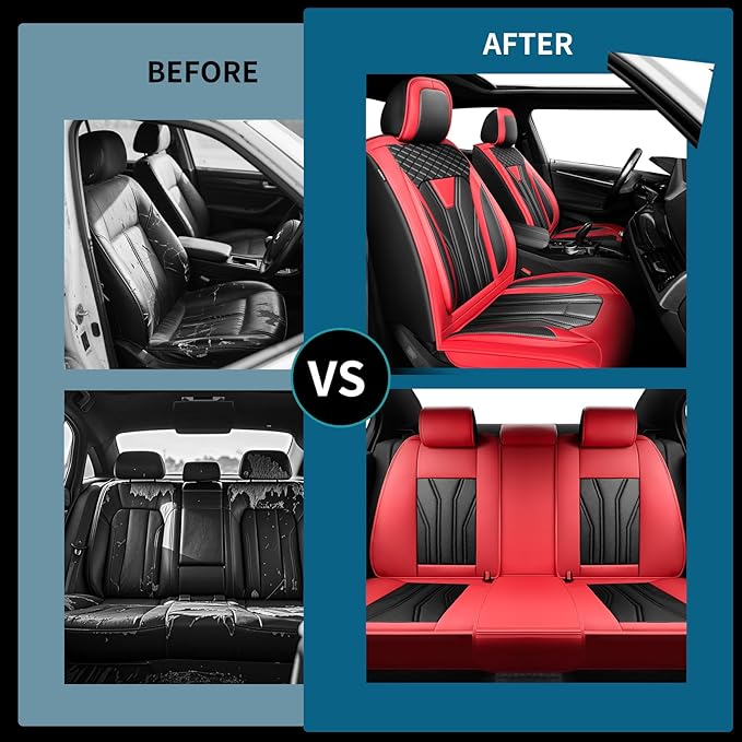 Fit Murano Car Seat Covers Compatible with Nissan Murano 2004-2025 2026 - Premium Leather， Waterproof Breathable， All-Weather Seat Cushion Protecto&Airbag Compatible (2 Front Seat Red&Black)