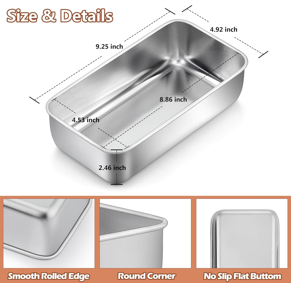 LIANYU 2 Pack Bread Loaf Pans for Baking Bread, 9x5Inch Stainless Steel Meatloaf Baking Pan, Loaf Tin for Homemade Banana Brownies and Pound Cakes, Dishwasher Safe