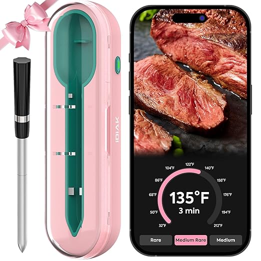 Wireless Meat Thermometer for Grilling and Smoking, CP10 500FT Meat Probe Thermometers, Smart Food Thermometer Probe for BBQ, Oven, Grill, Smoker, Sous Vide Gifts for Mom, Wife - Pink