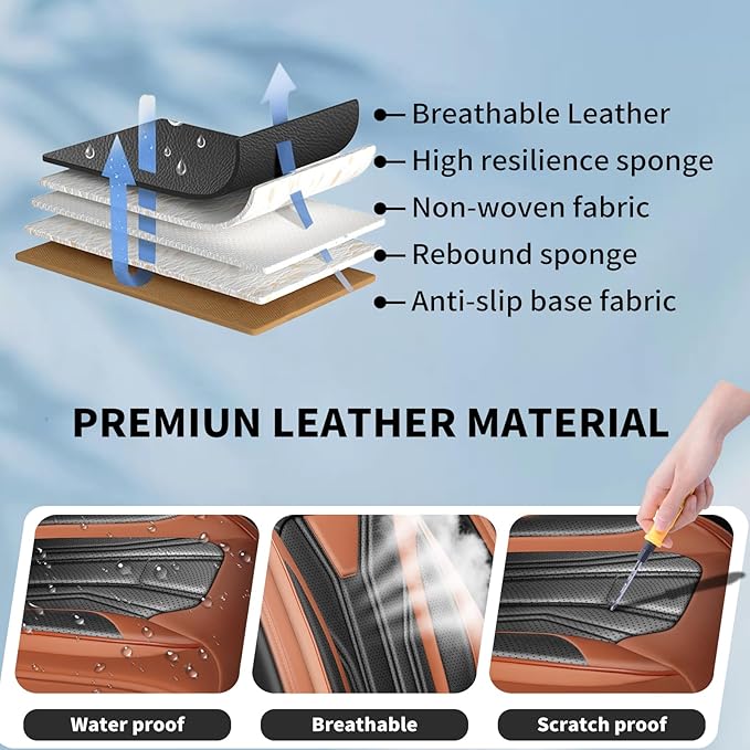 Fit Juke Car Seat Covers Compatible with Nissan Juke 2012-2015 2016 - Full Set Premium Leather， Waterproof Breathable， All-Weather Seat Cushion Protecto&Airbag Compatible（Brown & Black