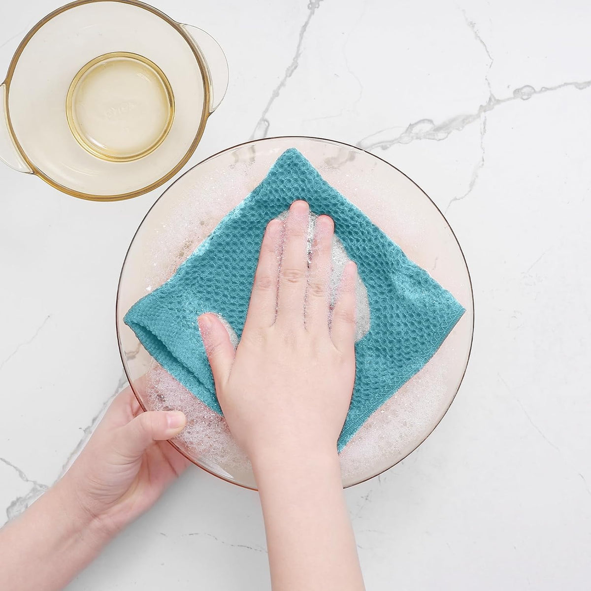 Homaxy 100% Cotton Waffle Weave Kitchen Dish Cloths, Ultra Soft Absorbent Quick Drying Dish Towels, 12 x 12 Inches, 12-Pack, Lake Blue