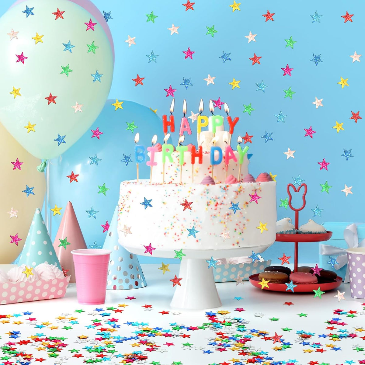 MARFOREVER Rainbow Star Confetti, Glitter Star Confetti Birthday Scatter Table Centerpiece Metallic Sequin Sprinkles Stars for Baby Shower Wedding Christmas Valentine Party Decorations
