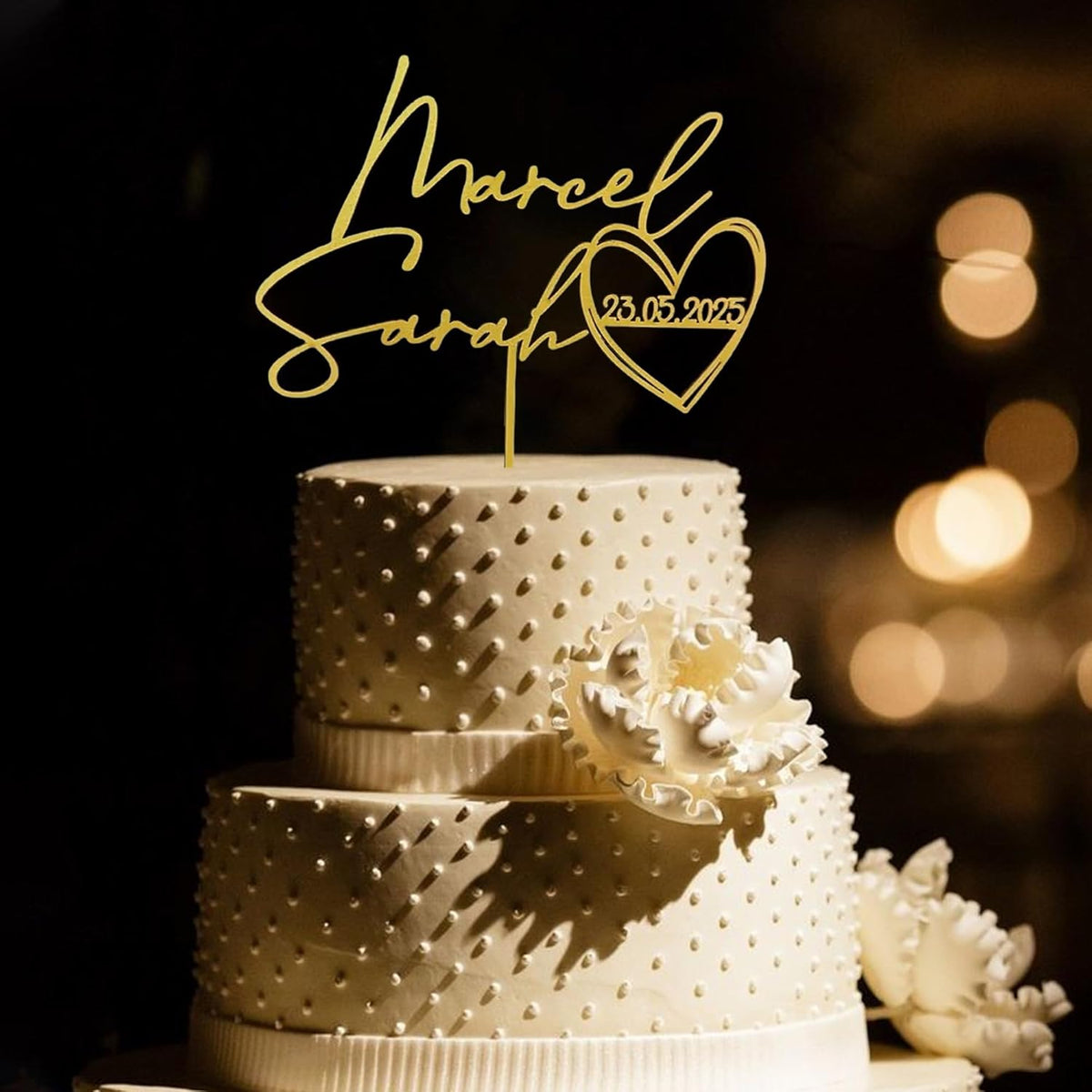 Personalized Wedding Cake Topper, Gold Cake Topper For Wedding, Rustic Weddings Cakes Topper, Personalized Acrylic or Wood Cake Decoration for Engagement, Anniversary, Bridal Shower 3