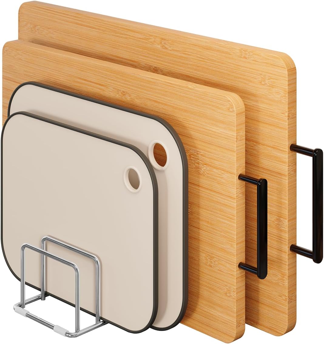 Cutting Board Organizer Stand Holder - 304 Stainless Steel Chopping Board Rack, Pot Pan Lid Holder, Kitchen Shelf for Bakeware, Cookie Sheets, 4-Slot 1.02-Inch Width Design