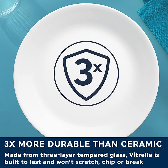 Corelle Dinnerware Set (4pc Set, Ocean Blues)-Set for 4 | Includes 4 x Cereal/Soup Bowls | 80% Recycled Glass | 3 X More Durable, Half the Space & Weight of Traditional Ceramic