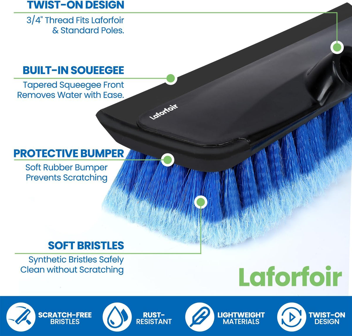 2-in-1 Water-accessible Soft-Bristle Brush | Lightweight Extension Pole Handle | Soft Bristles wash Car, RV, Boat, Solar Panel, Deck | Shower Brush for Cleaning | Floor Brush(Brush only, no Pole)