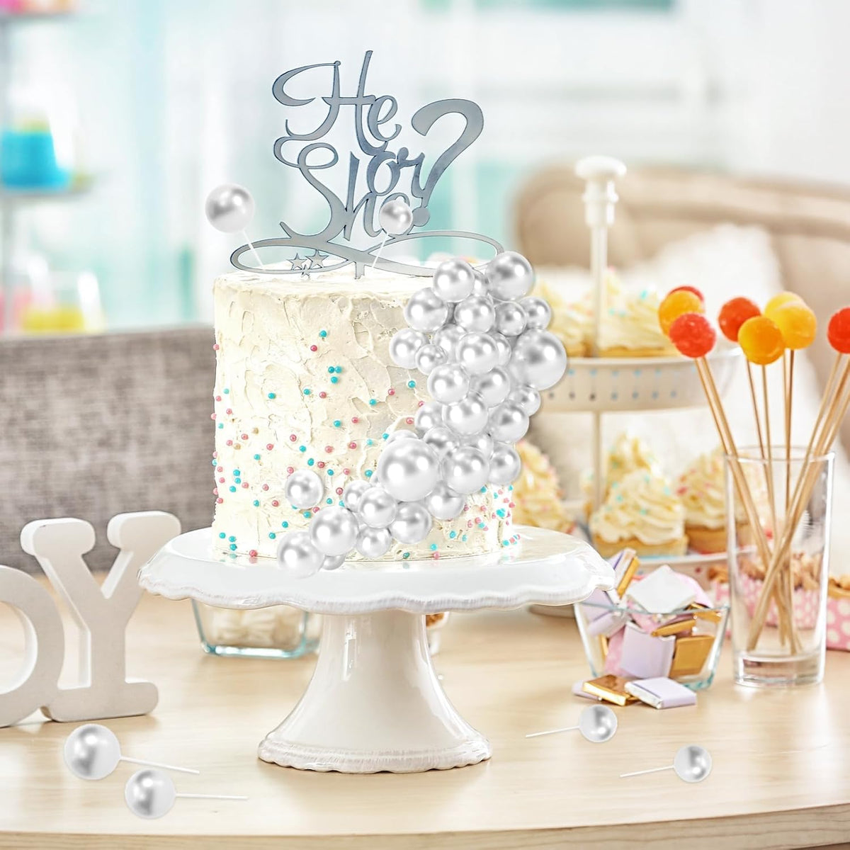 48 Pcs Silver Balls Cake Topper Decorations Balloon Cupcake Toppers Foam Cake Topper Balls Cake Balls Decorations for Birthday Party Wedding Anniversary Cake Decorating