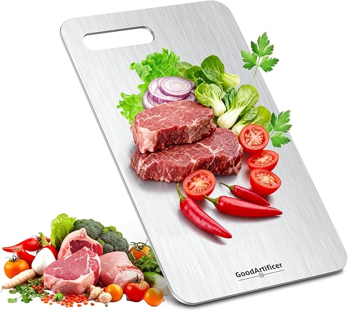 Titanium Cutting Boards, 100% Pure Titanium Kitchen Cutting Board, Double-Sided Non-Toxic Cutting Board, Ideal for Slicing and Dicing Meats, Features Handle, Dishwasher Safe,13"L*8"W