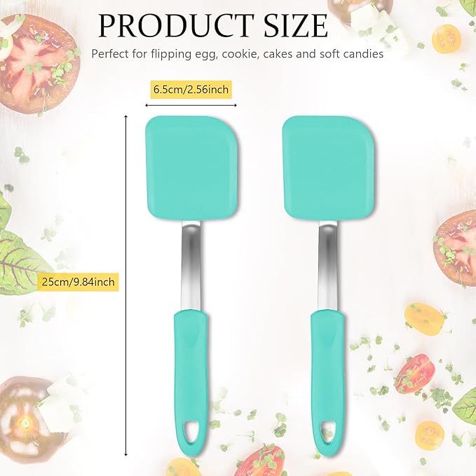 Silicone Cookie Spatula Turner 2 Pack Mini Brownie Spatula Flexible Kitchen Small Silicone Turner for Nonstick Cookware Heat Resistant No Scratch Flipper for Egg Pancake(Green)