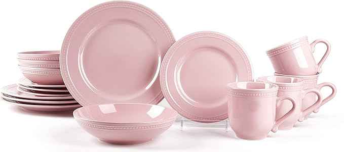 Pearl Dots Stoneware Dinnerware Set(16pc Set, Pink)