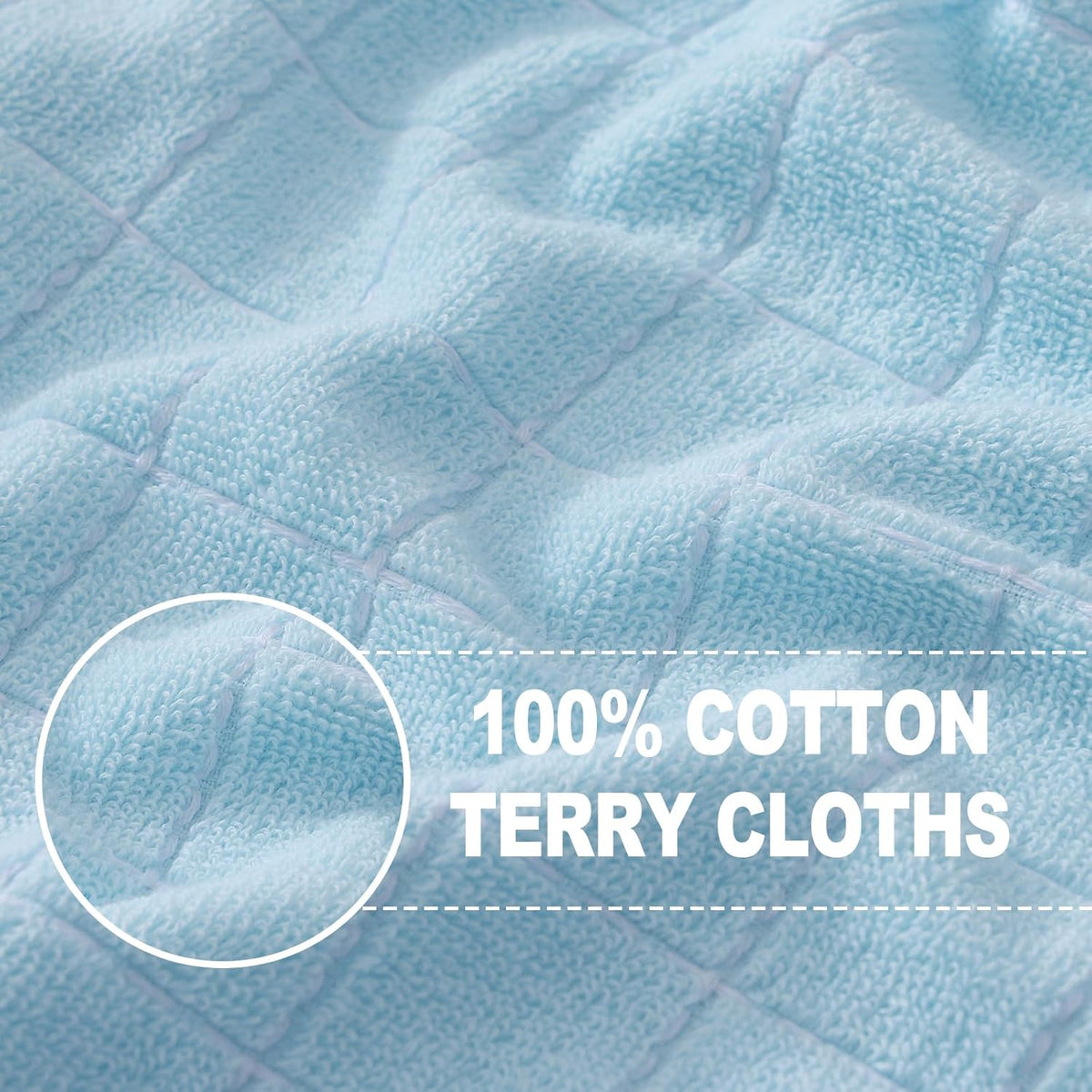 Homaxy 100% Cotton Terry Kitchen Towels(Sky Blue, 13 x 28 inches), Checkered Designed, Soft and Super Absorbent Dish Towels, 4 Pack