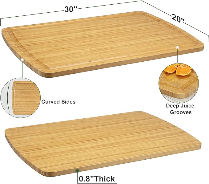 GAOMON 30" Extra Large Bamboo Cutting Board, Huge Wood Cutting Boards for Stove Top to Add Counter Space, Noodle Boards, Over the Sink Chopping Board, Carving Board for Turkey Meat Vegetables Cheese