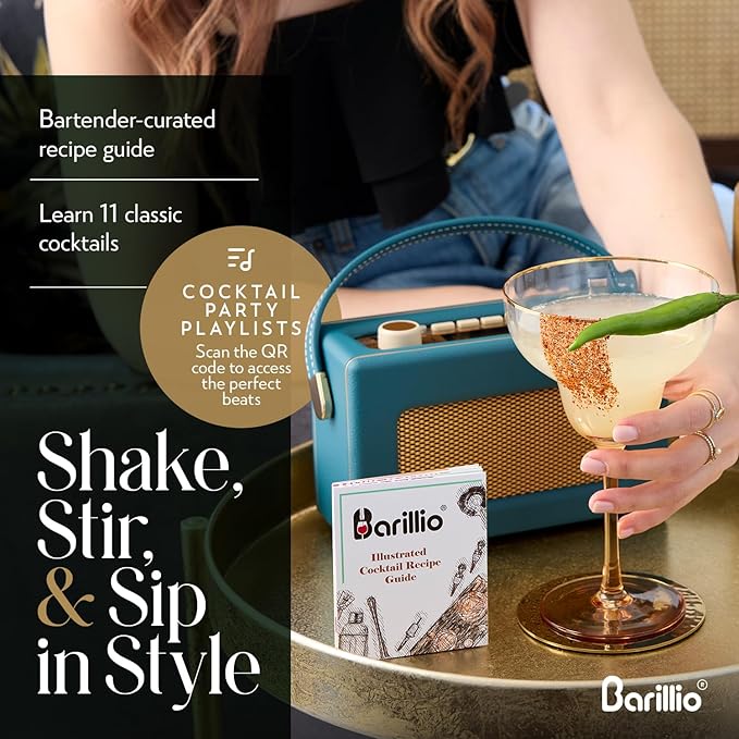 Barillio Gold Bartender Kit - Stainless-Steel Cocktail Shaker Set w/Bamboo Stand - Mixology Bar Tools w/Drink Shaker, Mixer Spoon and Muddler for Cocktails - Home Bar Accessories - 23-Pc Bar Set