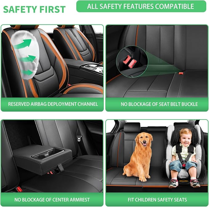 Fit Santa Fe Car Seat Covers (5 Seats) for Select Hyundai Santa Fe 2007-2025 2026 - Full Coverage Leather,Airbag Compatible, Waterproof & All Weather Seat Cushion Protector,Full Black-Brown