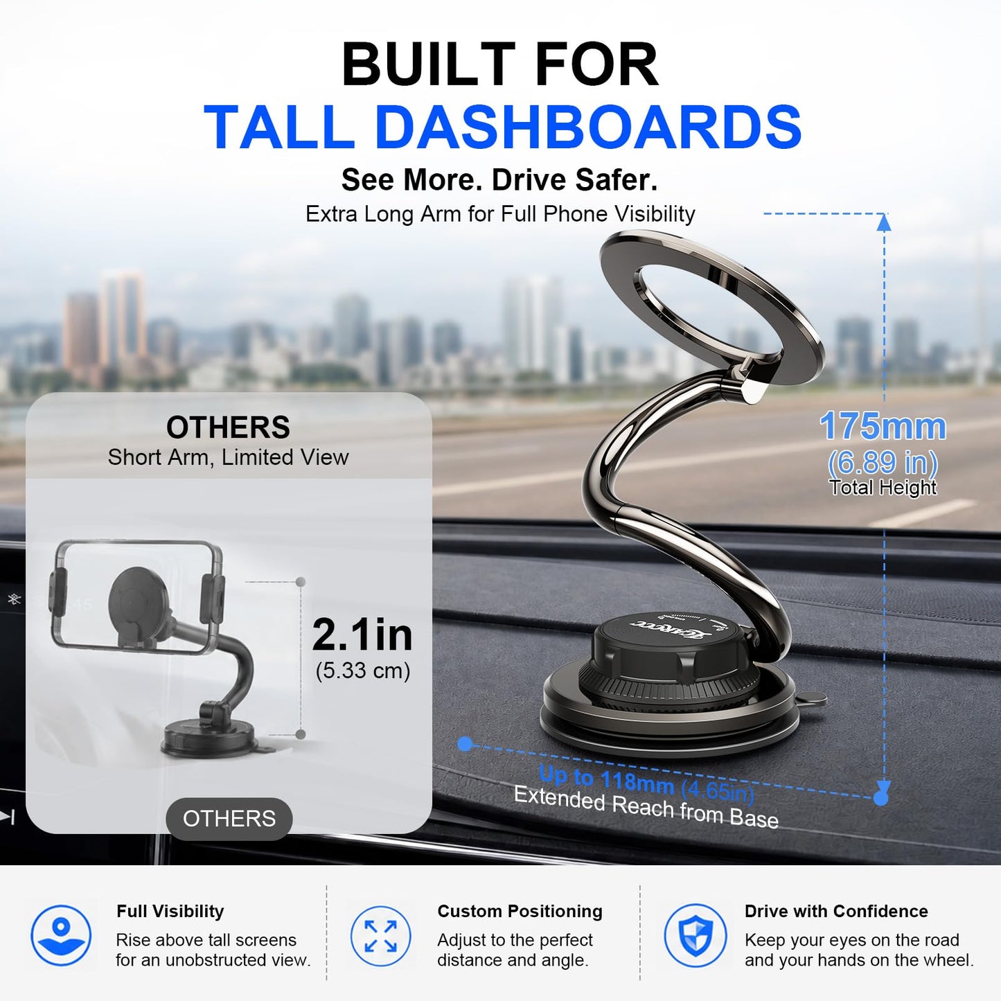 LCARCCC MagSafe Phone Mount, 175mm Long Arm Dashboard Holder