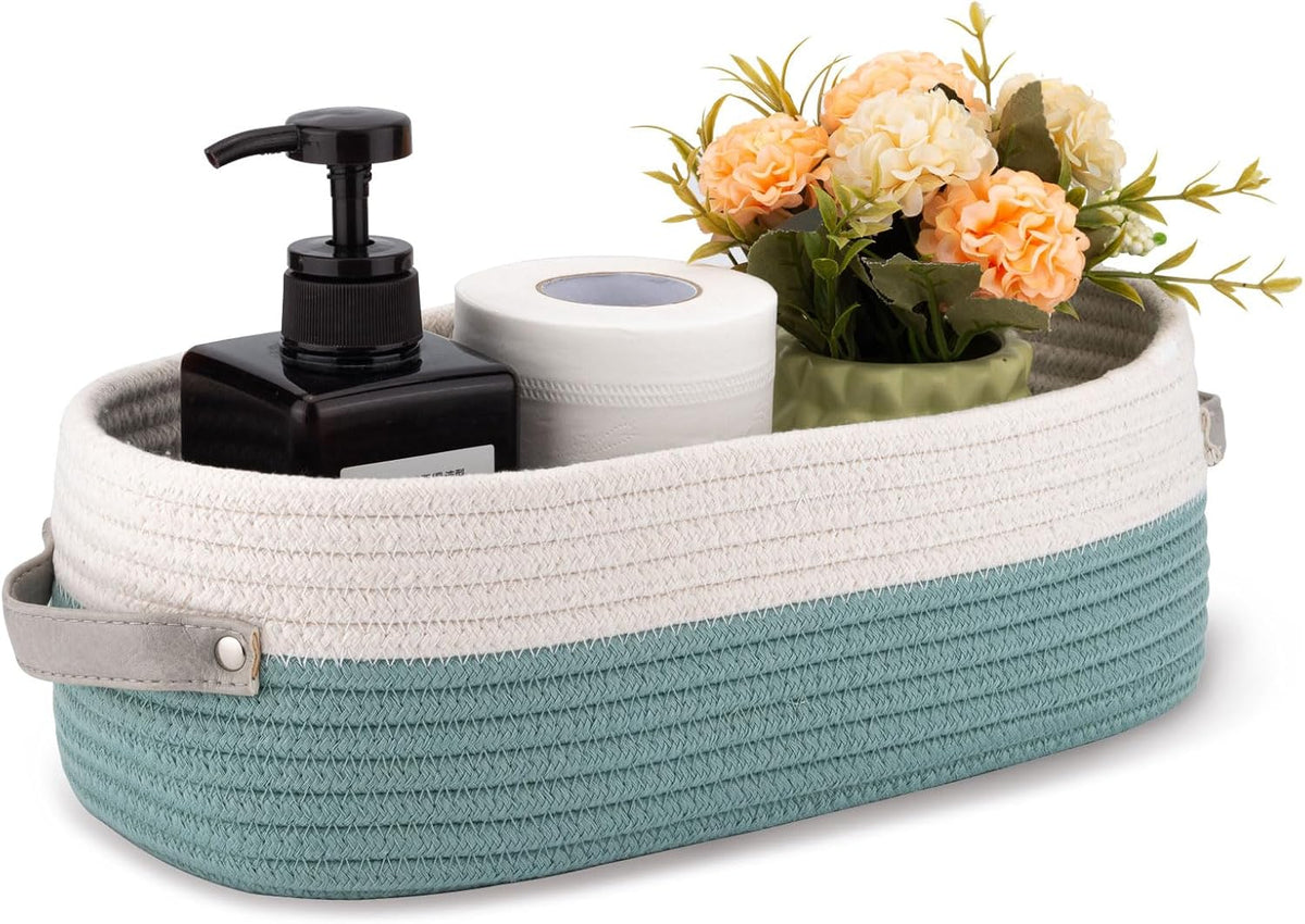 Cotton Rope Woven Toilet Paper Baskets for Organizing Decorative for Boho Decor Small Storage Gift 13"x5.9"x4" Mint Green