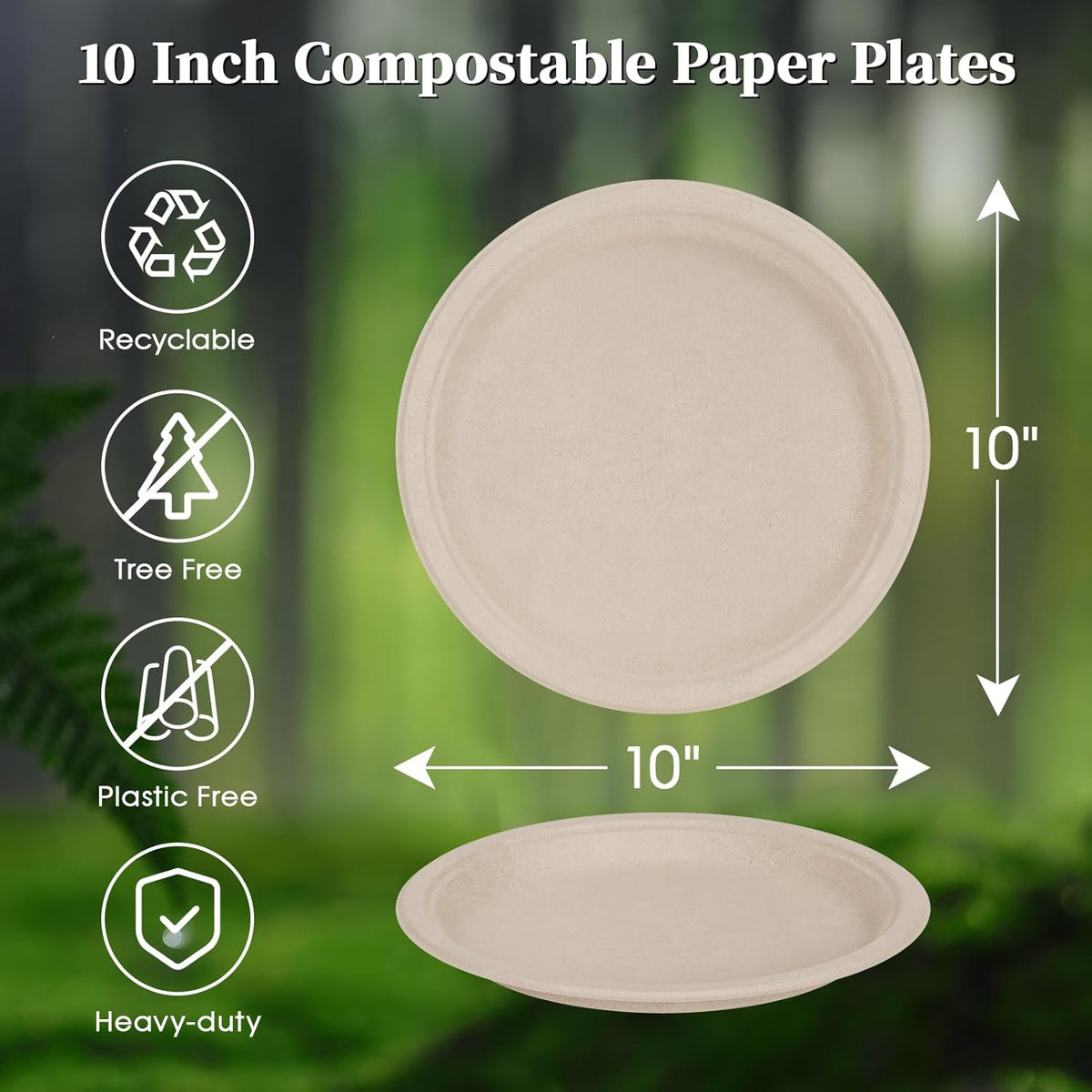 ECOLipak Paper Plates 10 Inch, 150 Pack Compostable Heavy Duty Disposable Biodegradable Sugarcane Bagasse Eco Friendly Paper Plates for Party Dinner