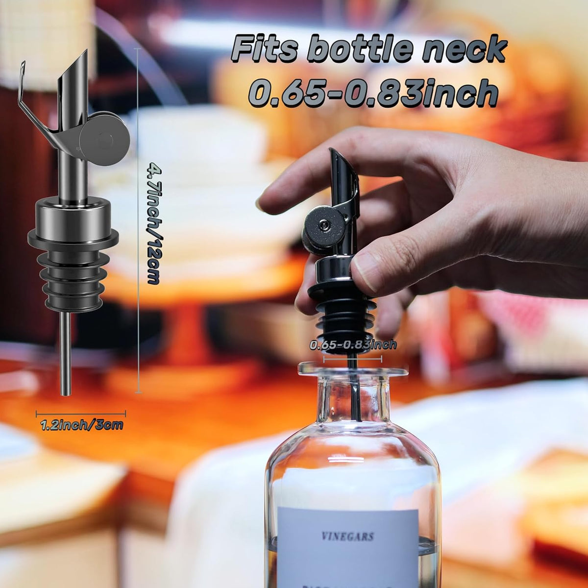 Olive Oil Dispenser Spout, Weighted Liquor Pour Spout, Syrup Dispenser Spout, Stainless Steel Automatic Pour Spouts for Liquor Bottles, Oil Bottles, Vinegar, Syrup and Alcohol 8 Pack Black