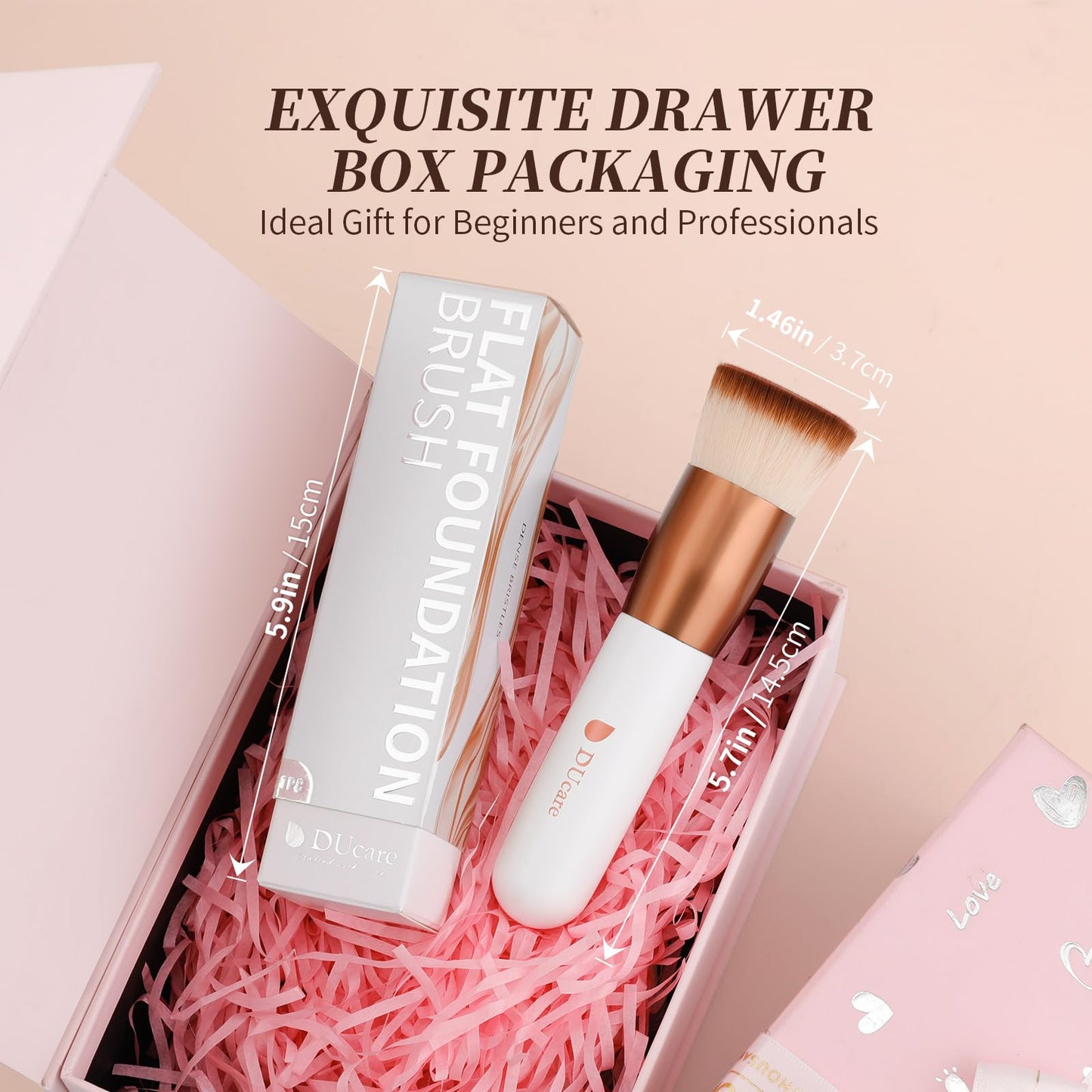 DUcare Foundation Brush for Liquid Makeup,Flat Top Kabuki Foundation Brushes - Premium Makeup Brush for Liquid, Cream, Powder,Buffing, Blending, Rose Golden/White