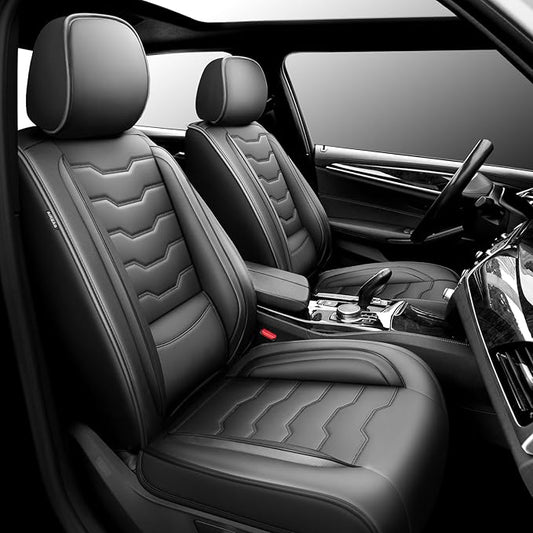 Fit Frontier Car Seat Covers Premium Leather for Nissan Frontier 2009-2025 2026. Waterproof， Breathable, Scratch-Resistant & All-Weather Seat Cushion Protector（Front Seat,Black