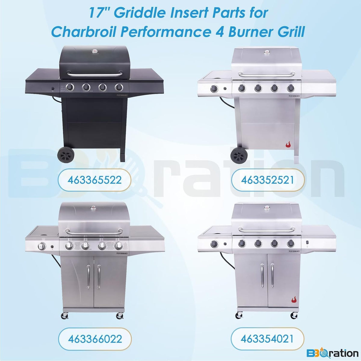 17" Griddle Insert Parts for Charbroil Performance 4 Burner 463352521 463354021 463365021 463365522 Full Size Griddle for Charbroil Grill Replacement Parts 463366022 G426-0004-W1 G426-0005-W1