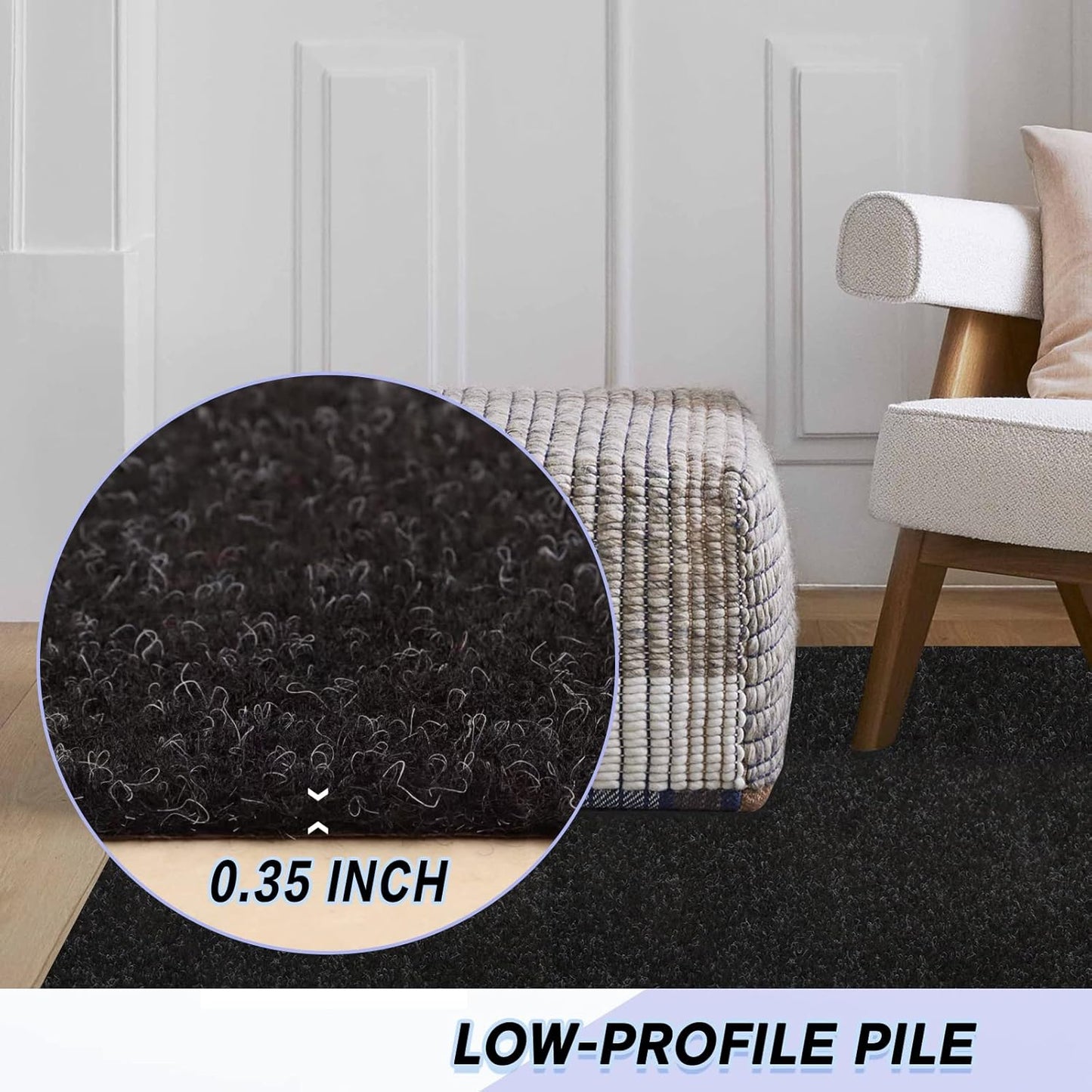 Custom Size Backed Non-Slip Area Rugs Runner, Easy Clean, Waterproof Runner Rugs for Hallway Entryway, Kitchen, Laundry, 3FT x 8FT, Black