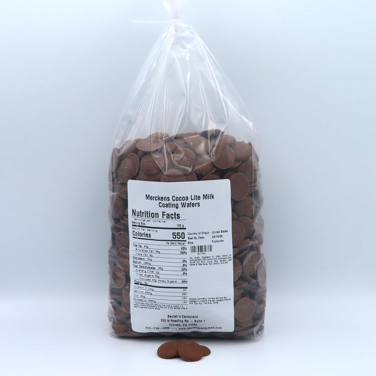 MERCKENS Coating Wafers, Milk Melting Chocolate, Cocoa Lite, 5 Pound Package