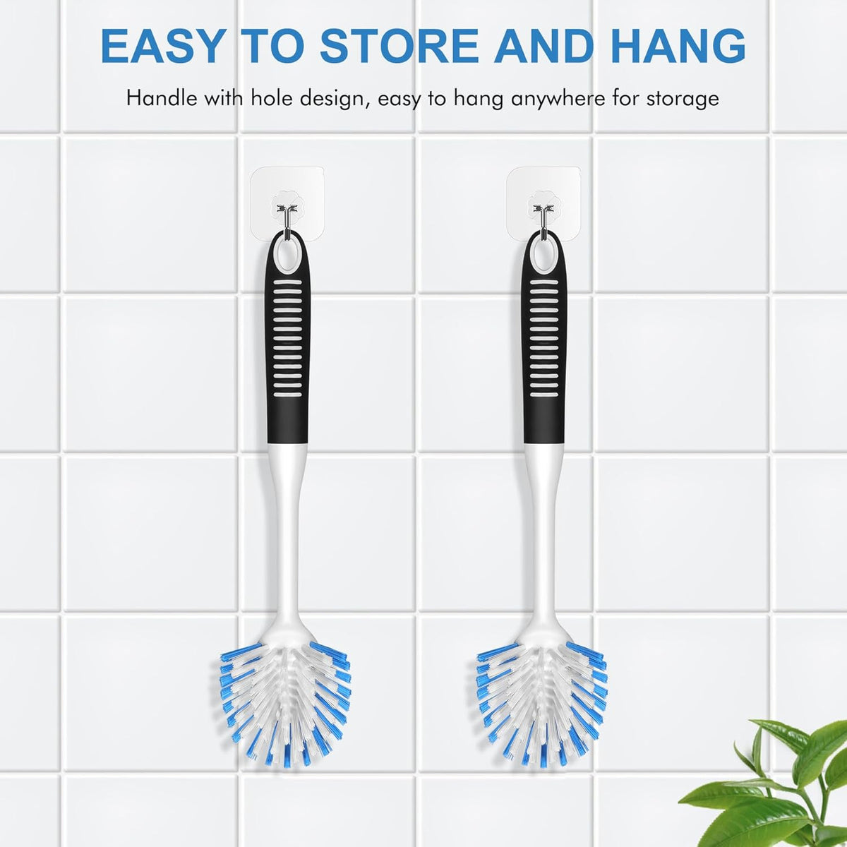 SetSail Dish Brush with Handle, 2 Pack Stiff Bristles Dish Scrubber with Built-in Scraper Dish Scrub Brushes for Cleaning Dishes, Pots and Pans, Kitchen Sink, 3 Pack, Black Blue