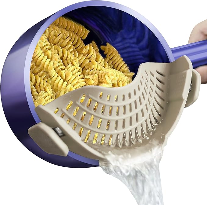 AUOON Clip on Strainer - Silicone Pasta Strainer for Pots Pans and Bowls | Space-Saving Kitchen Essentials for Cooking and Draining | Dishwasher Safe (MilkShake)