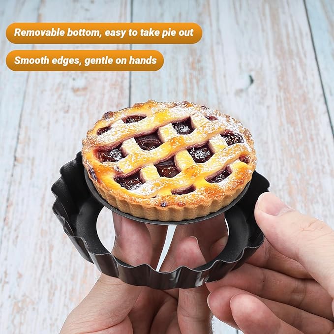 Beasea 4 Inch Tart Pan, 4pcs Mini Non-Stick Tart Pans 4 Inch with Removable Bottom Round Mini Pie Tart Tins Carbon Steel Small Pie Baking Pans for Fruit Tart Quiche Cheese Cakes