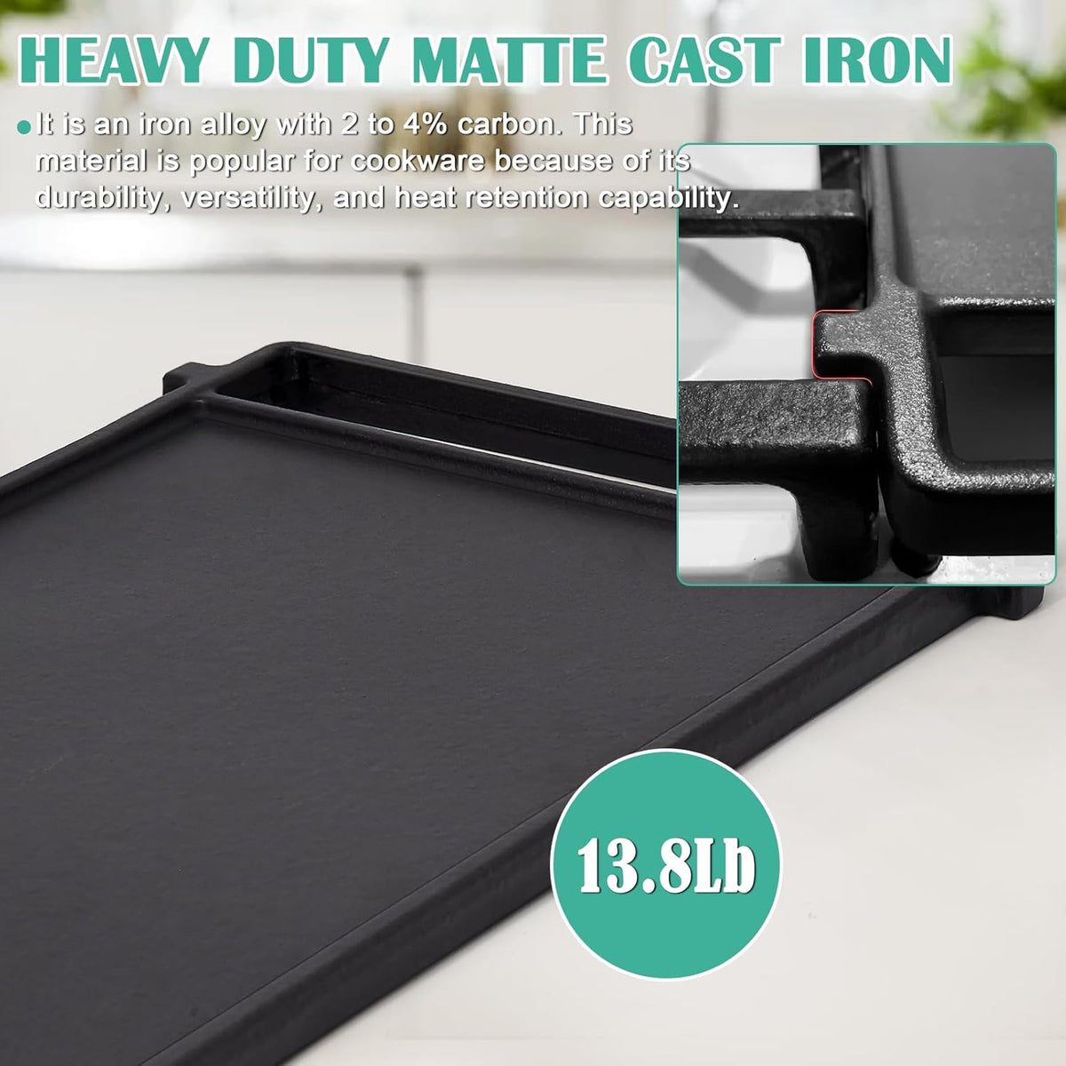 Hiorucet WB31X24998 Cast Iron Griddle Replacement for GE Gas Stove Griddle Plate, JGBS66REKSS Reversible Griddle Flat Top Pan for GE Appliance Gas Range Parts.
