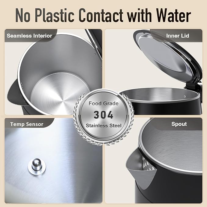 Mecity Electric Kettle 1.7L Touch Screen Temperature Control Water Boiler, No Plastic Contact with Water. 6 Preset Temperature Programs, 2 Hours Keep Warm, Black