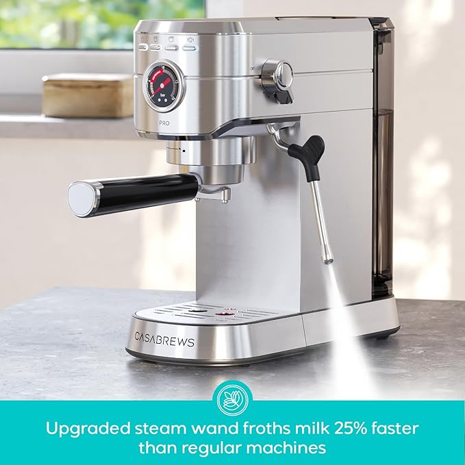 CASABREWS 5418 PRO Espresso Machine 20 Bar, Upgraded Espresso Maker with Powerful Steam Milk Frother, Stainless Steel Coffee Machine with Fast Heating System for Cappuccino, Latte, Silver