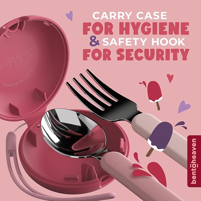 Bentoheaven Kids Travel Utensils with Case, Food-Grade Stainless Steel & BPA-Free Plastic, Travel Kid Cutlery Set, Dishwasher Safe Fork, Spoon & Case, Reusable Flatware, Silverware for Kids(Dachshund)