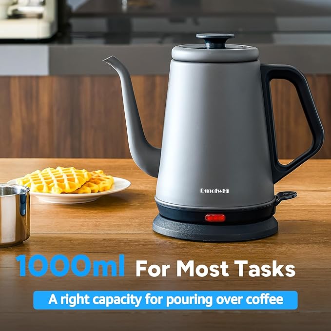 DmofwHi Gooseneck Electric Kettle(1.0L),1000W Electric Tea Kettle of 304 Stainless Steel,Auto Shut off,Water Kettle for Coffee and Tea-Grey