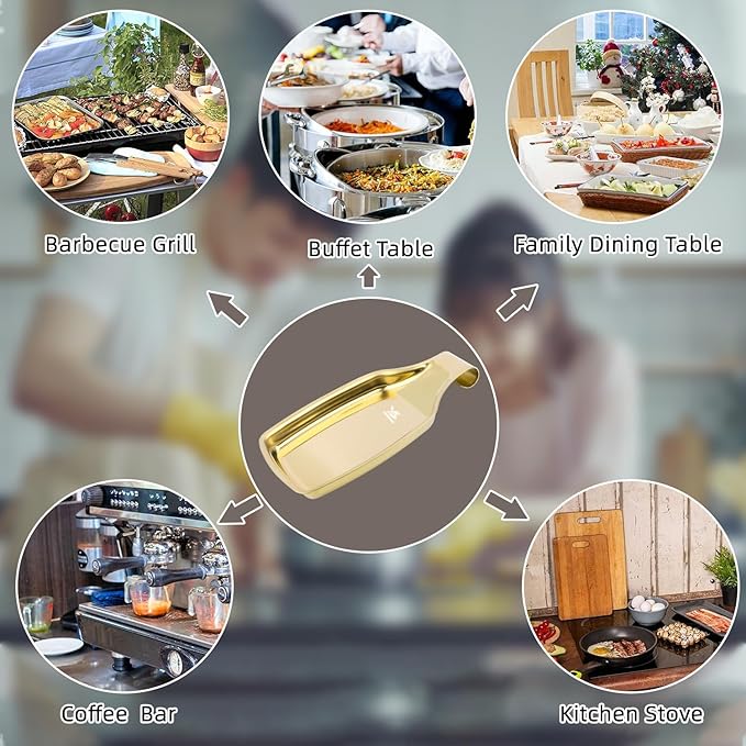 MSY BIGSUNNY Stainless Steel Utensil Tray Spoon Rest Holder for Stove Top, 2 Pack Stainless Steel Spoon Rest, Golden