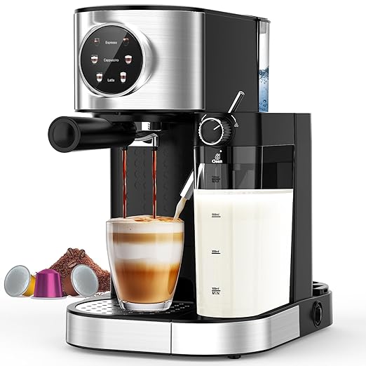 Electactic Espresso Machine 20 Bar, Super Compact Espresso Maker Stainless Steel with Touch Screen, Professional Coffee Machine, Automatic Milk Frother for Cappuccino