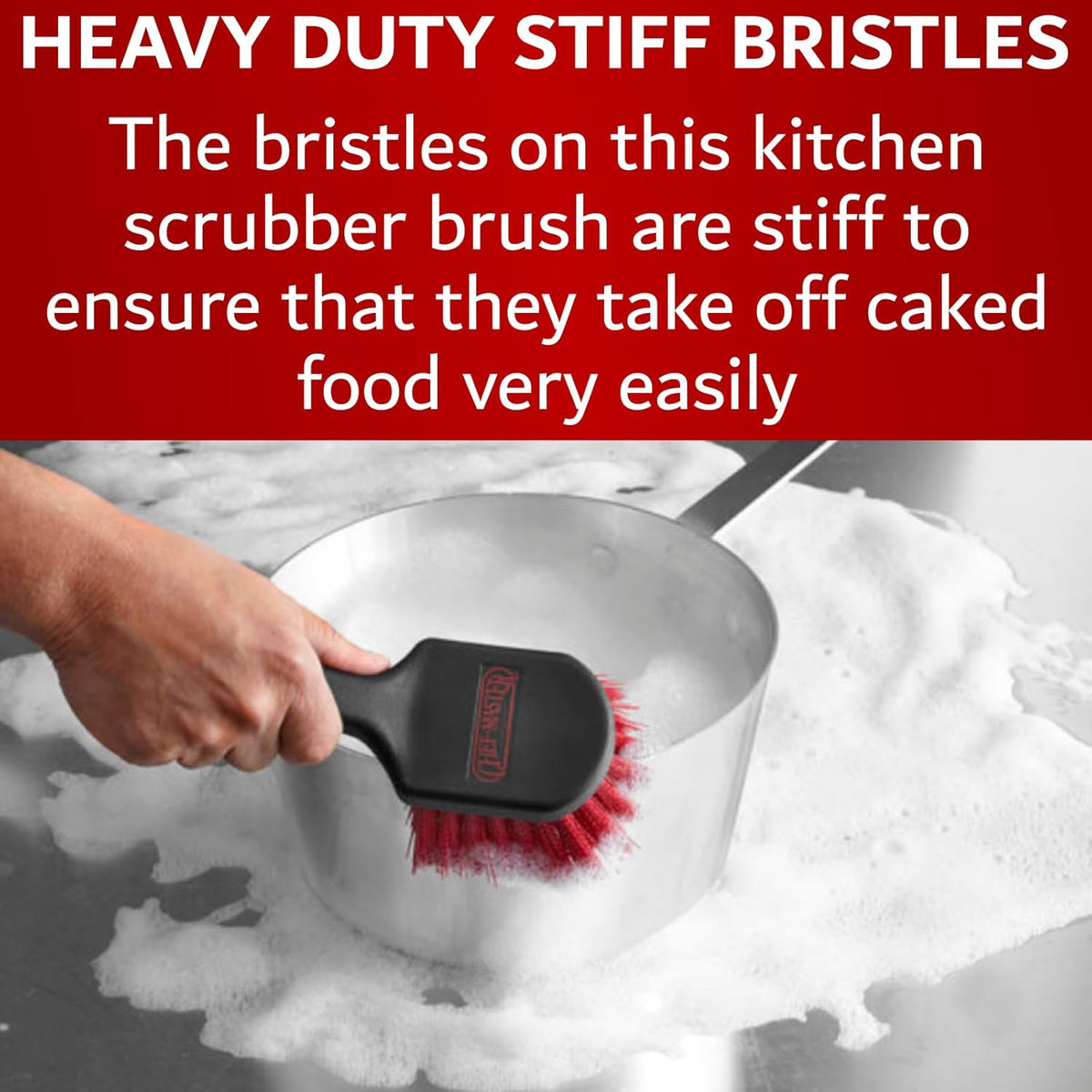 8" Pot & Dish Cleaning Brush by FryOilSaver Co., Dish Scrubber w/Stiff Bristle Brush for Kitchen Cleaning Tough Stain, Dishes, Pot, Pan, Sink, Stove, Grill Scrubber for Home & Busy Restaurant - 90048