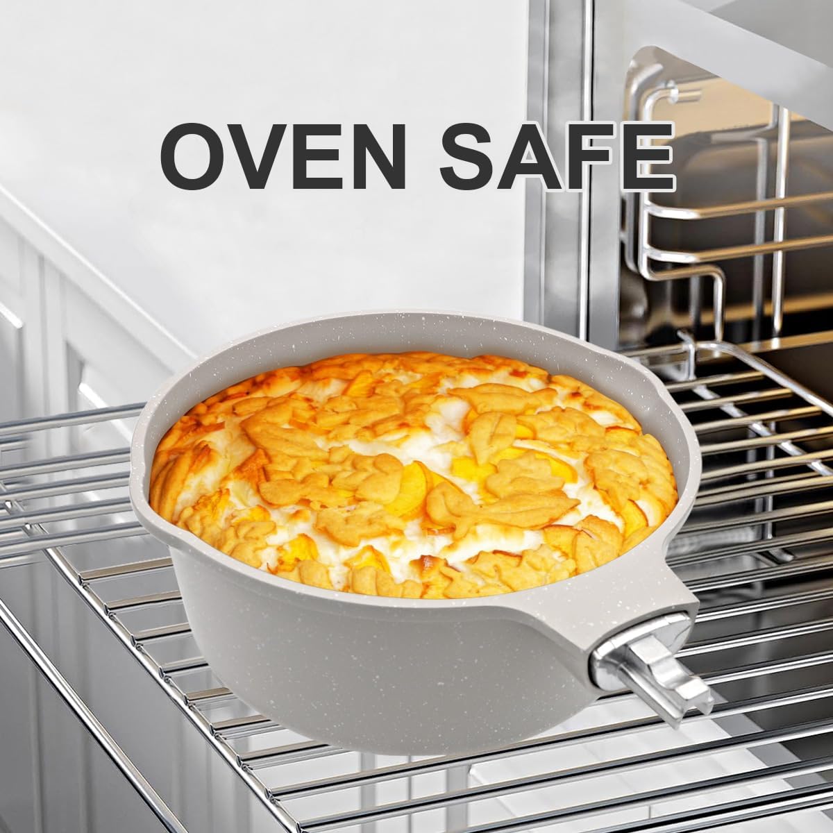 2.3 Quart Nonstick Saucepan with Lid, Small Sauce Pan for Cooking Milk Pot with Detachable Handle, Compatible for All Stoves, Oven Safe (White)