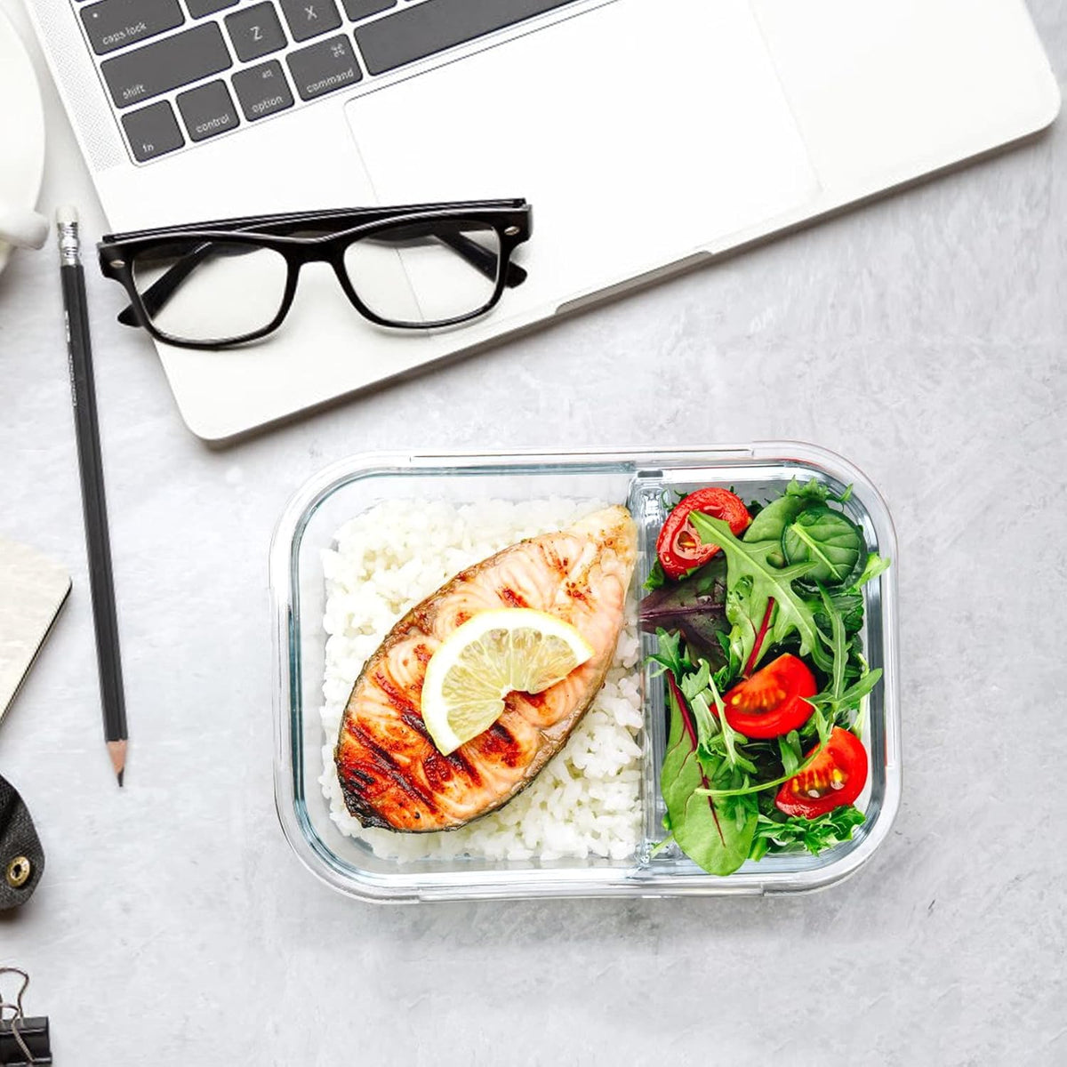 [5-Pack,36 Oz]Glass Meal Prep Containers 2 Compartments Portion Control with Upgraded Snap Locking Lids Glass Food Storage Containers, Microwave, Oven, Freezer and Dishwasher (4.5 Cups)