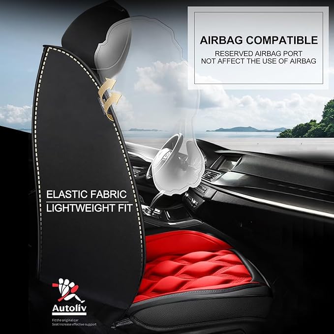 AOMSAZTO Car Seat Covers,Full Set 5 Seats Custom Fit for Subaru Crosstrek 2016-2025 2026 2023,Leather Car Seat Cover Seat Cushion Protector,Airbag Compatible Waterproof Black&Red