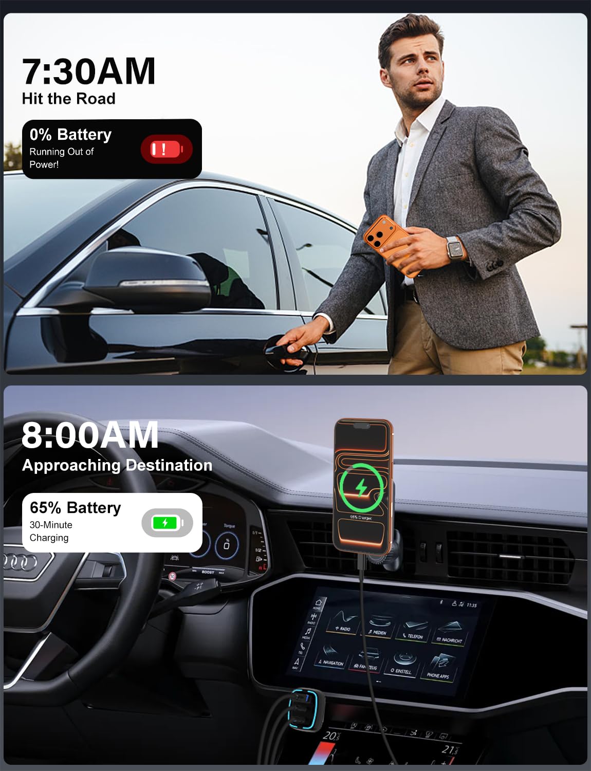 QZVOO 75W USB C Car Charger, 3-Port Super Fast Charging Cigarette Lighte