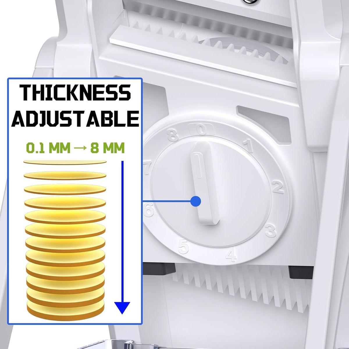 ONCE FOR ALL Safe Vegetable Slicer For Kitchen, Professional Mandoline Slicer For Food Potato Slices, Thickness Adjustable 0.1-8 mm Kitchen Artifact Fast Meal Prep (White)