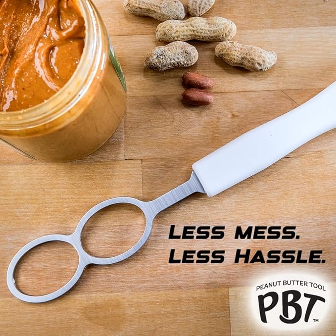 PBT - Peanut Butter Mixer, Stainless Steel Stirring Tool for Natural Peanut Butter, Dough, Yogurt, Sauces, and More - Fits Any Container Size, Less Mess, Dishwasher Safe (WHITE)