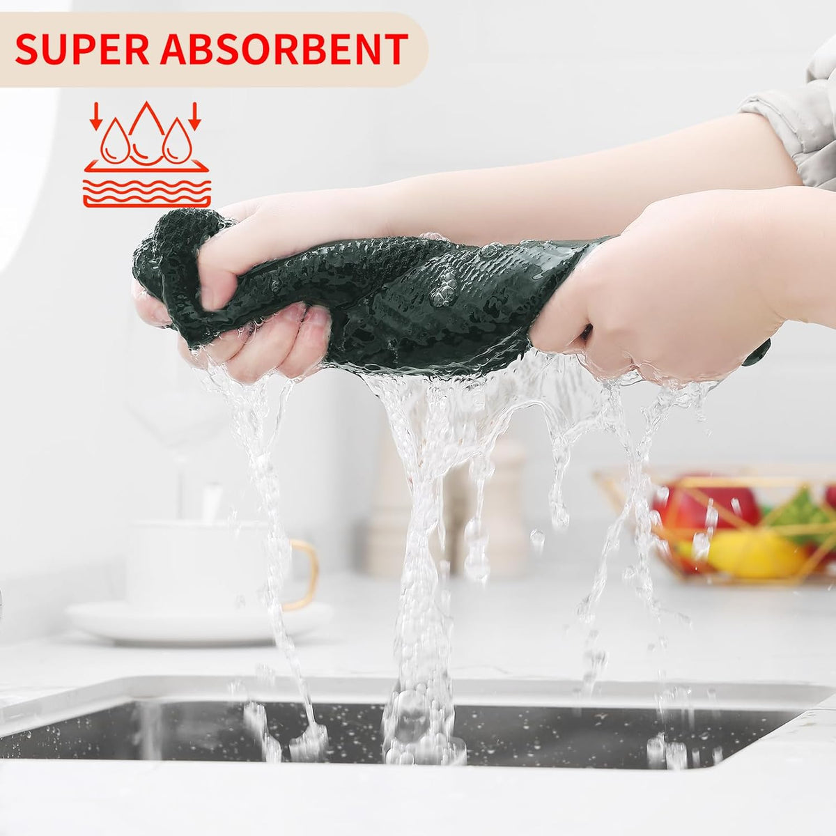 Homaxy 100% Cotton Waffle Weave Kitchen Dish Cloths, Ultra Soft Absorbent Quick Drying Dish Towels, 12 x 12 Inches, 12-Pack, Blackish Green