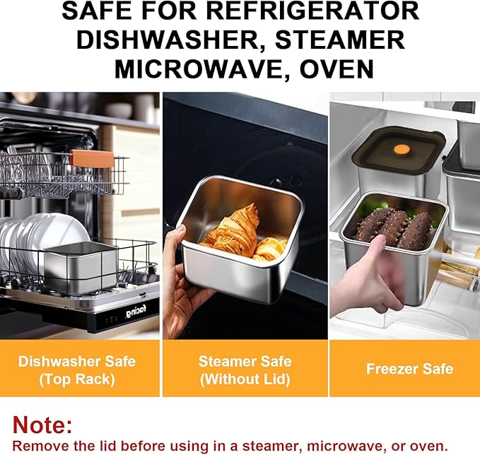 YUPER Stainless Steel Food Storage Containers, Large Meal Prep Container Sets with Lids, BPA Free, Leak Proof & Airtight, Microwave, Dishwasher, Fridge, Freezer & Oven Safe, 3 Pack (84+125+162OZ)