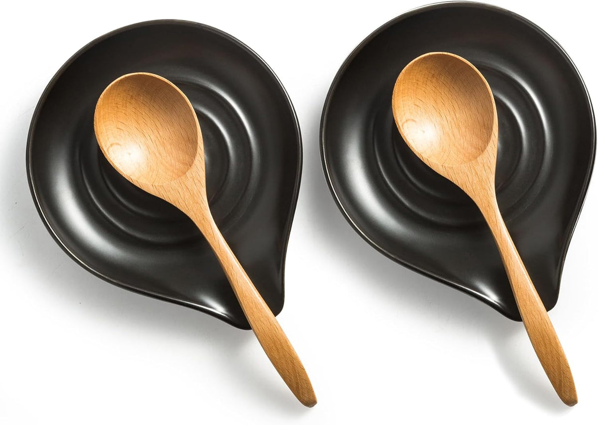 LAUCHUH Spoon Rest, Cooking Spoon Holder for Stove Top Large Kitchen Spatula Holder for Spoons, Ladles, Tongs, Christmas, Set of 2, Black