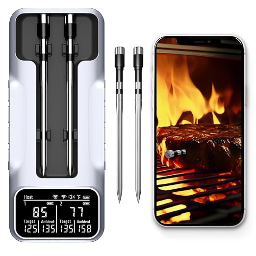 Dual-Probe Wireless Meat Thermometer for Grilling, Smoking, BBQ - Bluetooth Enabled Smart Grill Thermometer with 2 Probes, Digital Food Thermometer, 800ft Long Range,Cooking Thermometer for BBQ/Grill