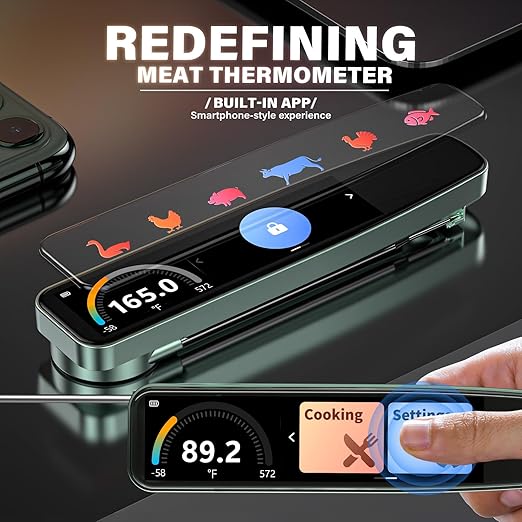 0.5s Instant Read Smart Meat Thermometer Digital, 3.8″ HD Touchscreen with Temp-OS, Professional Kitchen Food Thermometer for Cooking, Grill, BBQ | ±0.5°F, −58–572°F, IP68, USB-C Rechargeable
